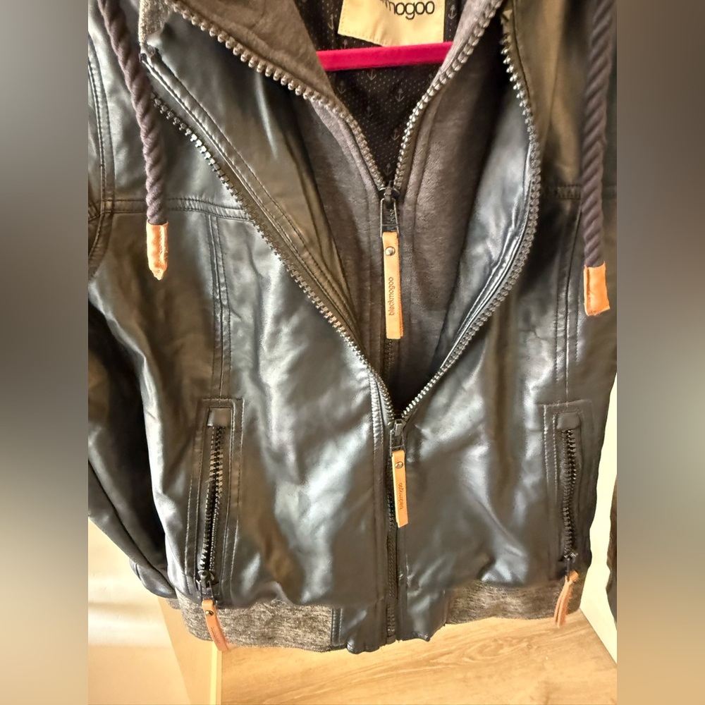 Faux leather hoodie jacket